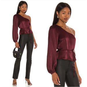 MINKPINK Women Wine Nador One Shoulder Cropped Top Size XS NWT